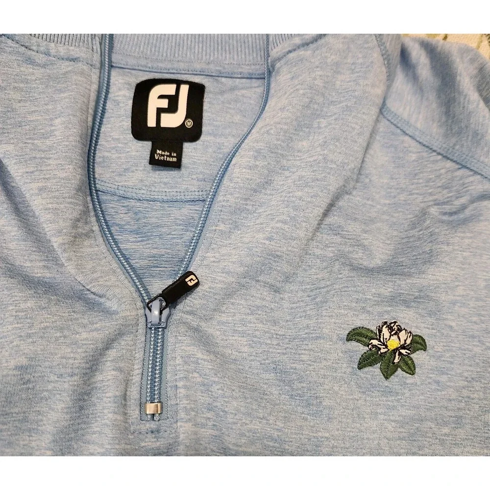 Foot Joy Mens M Blue 1/4 Zip Long Sleeve Performance Pullover Embroidered Flower